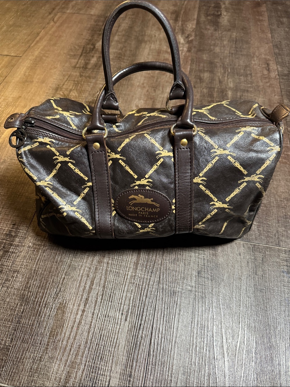 vintage Longchamp dark brown leather mini Boston bag